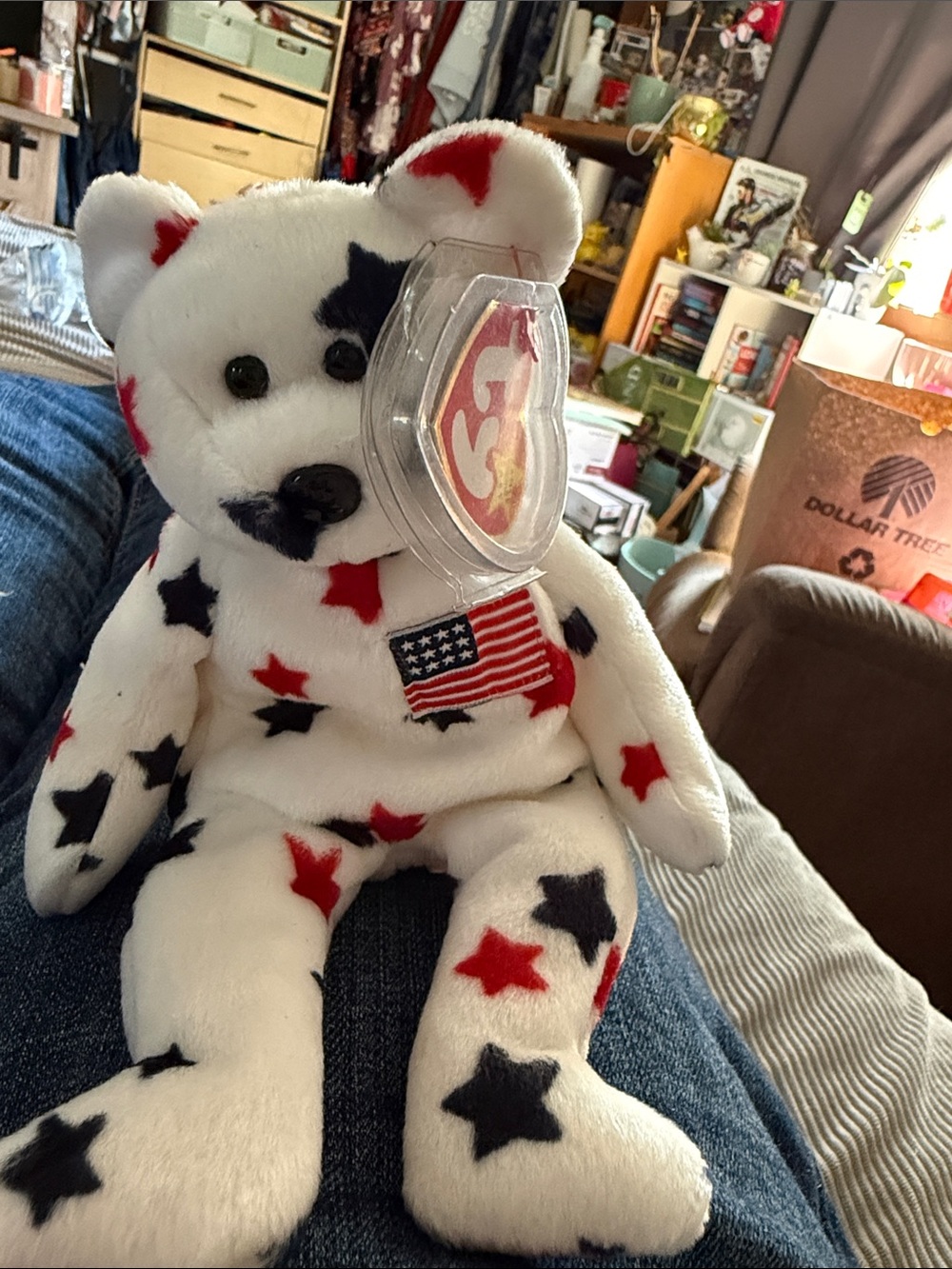 Ty Beanie Baby Patriotic Star Bear - White with Red & Blue Stars